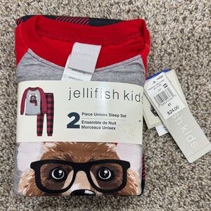 Jellifish Kids 2-Piece Red & Gray Kid's Sleep Set with Plaid Pants